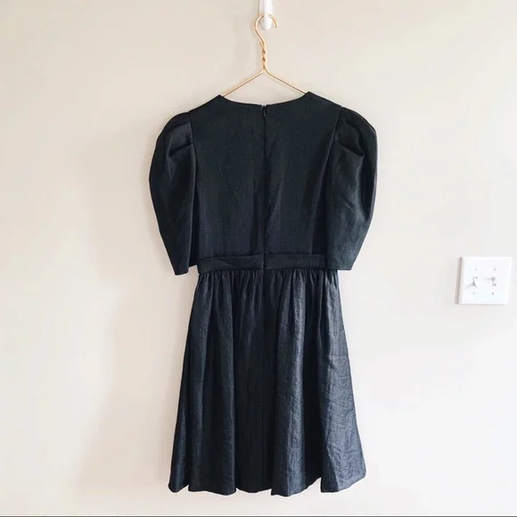 Black Halo Eve Black Puff Sleeve Cocktail Dress Bow Detail 80s Vintage Inspired - Picture 9 of 14